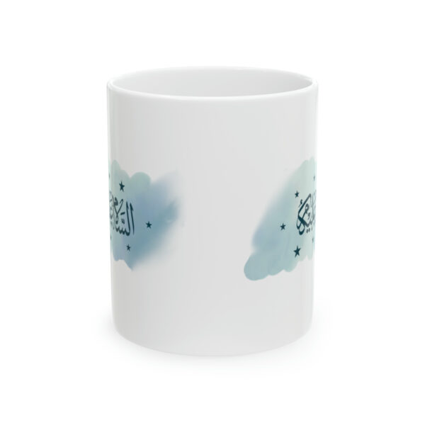 Arabic Design White Ceramic Mug (blue design) - Image 5