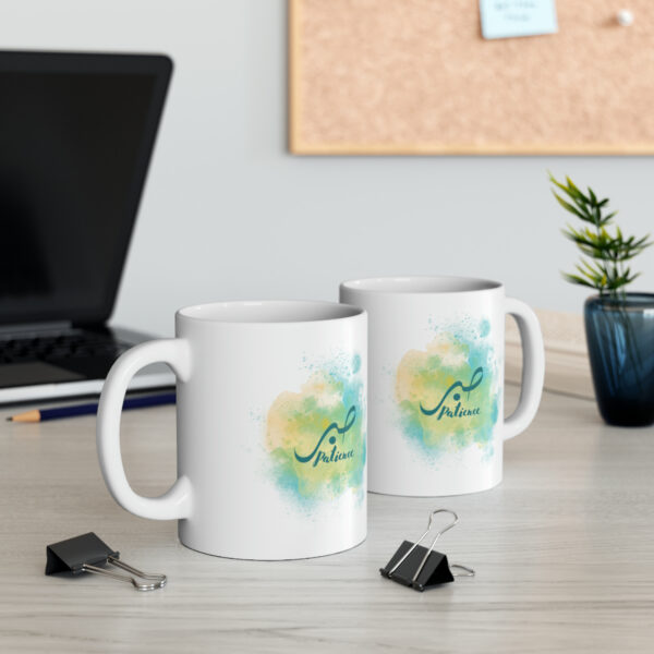 Islamic Design White Ceramic Mug (blue-yellow design) - Image 4