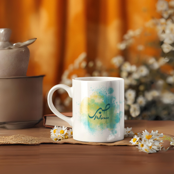 Islamic Design White Ceramic Mug (blue-yellow design)